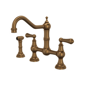 Edwardian Bridge Kitchen Faucet with Sidespray - English Bronze with Metal Lever Handle | Model Number: U.4756L-EB-2 - Product Knockout