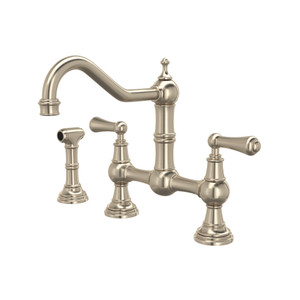 Edwardian Bridge Kitchen Faucet with Sidespray - Satin Nickel with Metal Lever Handle | Model Number: U.4756L-STN-2 - Product Knockout