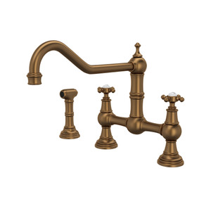 Edwardian Bridge Kitchen Faucet with Sidespray - English Bronze with Cross Handle | Model Number: U.4763X-EB-2 - Product Knockout