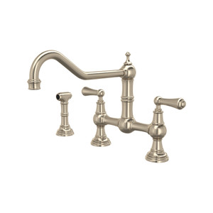 Edwardian™ Extended Spout Bridge Kitchen Faucet With Side Spray - Satin Nickel | Model Number: U.4764L-STN-2