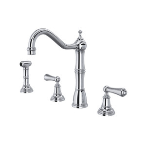 Edwardian 4-Hole Kitchen Faucet with Sidespray - Polished Chrome with Metal Lever Handle | Model Number: U.4776L-APC-2 - Product Knockout
