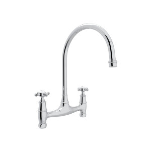 Georgian Era Bridge Kitchen Faucet - Polished Chrome with Cross Handle | Model Number: U.4790X-APC-2 - Product Knockout