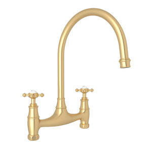 Georgian Era Bridge Kitchen Faucet - Satin English Gold with Cross Handle | Model Number: U.4790X-SEG-2 - Product Knockout