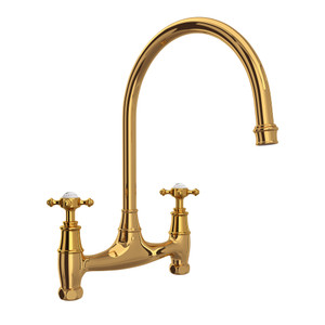 Georgian Era Bridge Kitchen Faucet - Unlacquered Brass with Cross Handle | Model Number: U.4790X-ULB-2 - Product Knockout