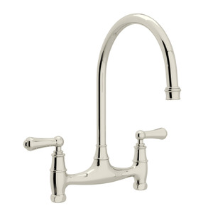 Georgian Era Bridge Kitchen Faucet - Polished Nickel with Metal Lever Handle | Model Number: U.4791L-PN-2 - Product Knockout