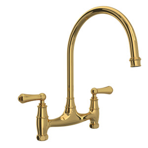 Georgian Era Bridge Kitchen Faucet - Unlacquered Brass with Metal Lever Handle | Model Number: U.4791L-ULB-2 - Product Knockout