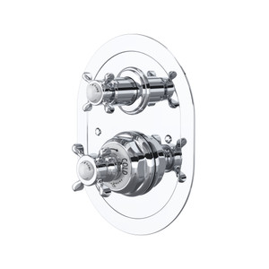 Edwardian Era Oval Thermostatic Trim Plate with Volume Control - Polished Chrome with Cross Handle | Model Number: U.5521X-APC/TO - Product Knockout