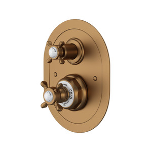 Edwardian Era Oval Thermostatic Trim Plate with Volume Control - English Bronze with Cross Handle | Model Number: U.5521X-EB/TO - Product Knockout