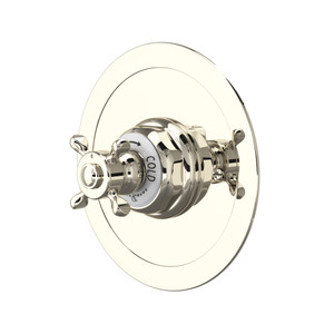 Edwardian Era Round Thermostatic Trim Plate without Volume Control - Polished Nickel with Cross Handle | Model Number: U.5566X-PN/TO - Product Knockout