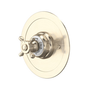 Edwardian Era Round Thermostatic Trim Plate without Volume Control - Satin Nickel with Cross Handle | Model Number: U.5566X-STN/TO - Product Knockout