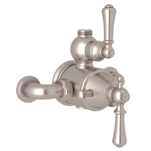 Valve thermostatique exposée avec contrôle du débit et de la température Georgian Era - Nickel satiné avec poignée à levier en métal  | Numéro de modèle: U.5751LS-STN - Produit épuisé