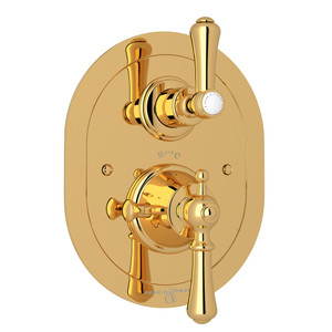 Georgian Era Oval Thermostatic Trim Plate with Volume Control - English Gold with Metal Lever Handle | Model Number: U.5756LS-EG/TO - Product Knockout
