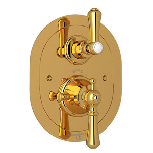 Georgian Era Oval Thermostatic Trim Plate with Volume Control - Unlacquered Brass with Metal Lever Handle | Model Number: U.5756LS-ULB/TO - Product Knockout