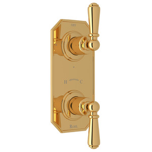 Edwardian 1/2 Inch Thermostatic and Diverter Control Trim - English Gold with Metal Lever Handle | Model Number: U.8585L-EG/TO - Product Knockout