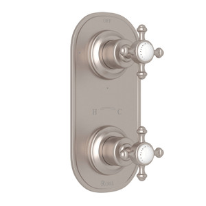 Georgian Era 1/2 Inch Thermostatic and Diverter Control Trim - Satin Nickel with Cross Handle | Model Number: U.8786X-STN/TO - Product Knockout