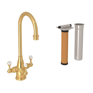 Georgian Era Filtration 3-Lever Bar and Food Prep Faucet - English Gold with Metal Lever Handle | Model Number: U.KIT1220LS-EG-2 - Product Knockout