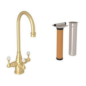 Georgian Era Filtration 3-Lever Bar and Food Prep Faucet - Satin English Gold with Metal Lever Handle | Model Number: U.KIT1220LS-SEG-2 - Product Knockout