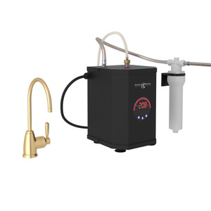 Holborn C-Spout Hot Water Faucet Tank and Filter Kit - Satin English Gold with Metal Lever Handle | Model Number: U.KIT1347LS-SEG-2 - Product Knockout