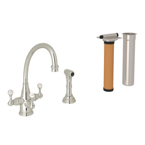 DISCONTINUED-Georgian Era 3-Lever Kitchen Faucet with Sidespray - Polished Nickel with Metal Lever Handle | Model Number: U.KIT1520LS-PN-2 - Product Knockout