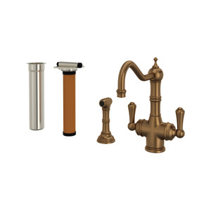 Robinet de cuisine à 2 leviers de filtration avec douchette latérale Edwardian - Bronze anglais avec poignée à levier en métal  | Numéro de modèle: U.KIT1570LS-EB-2 - Produit épuisé