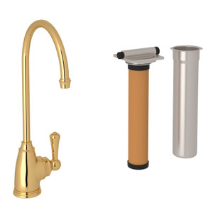 Georgian Era C-Spout Filter Faucet - English Gold with Metal Lever Handle | Model Number: U.KIT1625L-EG-2 - Product Knockout