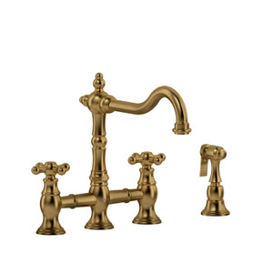 DISCONTINUED Bridge kitchen faucet With spray - Brushed Gold | Model Number: BR400+BG-10