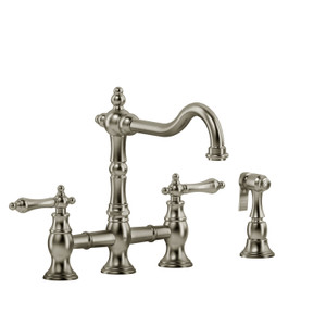 DISCONTINUED-Bridge Kitchen Faucet With Spray - Brushed Nickel | Model Number: BR400LBN-15 - Product Knockout