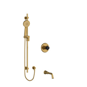 Momenti 1/2 Inch 2-Way Type T/P (Thermostatic/Pressure Balance) Coaxial System With Spout And Hand Shower Rail - Brushed Gold and Black with Cross Handles | Model Number: KIT1244MMRD+BGBK-SPEX - Product Knockout