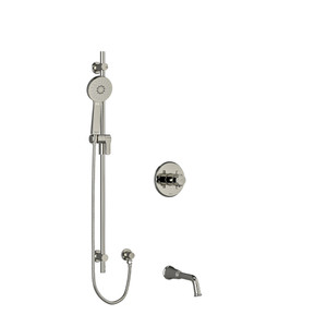 Momenti 1/2 Inch 2-Way Type T/P (Thermostatic/Pressure Balance) Coaxial System With Spout And Hand Shower Rail - Polished Nickel with Cross Handles | Model Number: KIT1244MMRD+PN-SPEX - Product Knockout