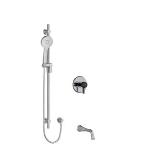 Momenti 1/2 Inch 2-Way Type T/P (Thermostatic/Pressure Balance) Coaxial System With Spout And Hand Shower Rail - Chrome and Black with J-Shaped Handles | Model Number: KIT1244MMRDJCBK - Product Knockout