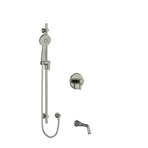 Momenti 1/2 Inch 2-Way Type T/P (Thermostatic/Pressure Balance) Coaxial System With Spout And Hand Shower Rail - Polished Nickel with J-Shaped Handles | Model Number: KIT1244MMRDJPN-SPEX - Product Knockout