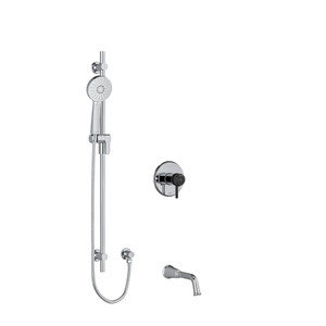 Momenti 1/2 Inch 2-Way Type T/P (Thermostatic/Pressure Balance) Coaxial System With Spout And Hand Shower Rail - Chrome and Black with Lever Handles | Model Number: KIT1244MMRDLCBK-SPEX - Product Knockout