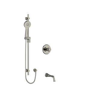 DISCONTINUED-Momenti 1/2 Inch 2-Way Type T/P (Thermostatic/Pressure Balance) Coaxial System With Spout And Hand Shower Rail - Polished Nickel with X-Shaped Handles | Model Number: KIT1244MMRDXPN-EX - Product Knockout