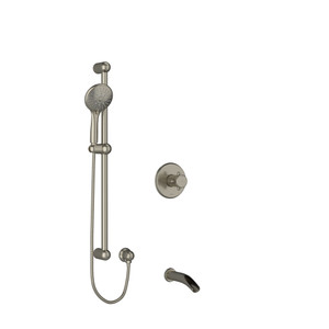 Retro 1/2 Inch 2-Way Type T/P (Thermostatic/Pressure Balance) Coaxial System With Spout And Hand Shower Rail - Brushed Nickel with Cross Handles | Model Number: KIT1244RT+BN-EX - Product Knockout