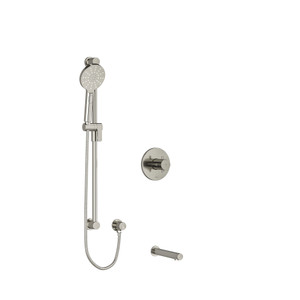 Riu 1/2 Inch 2-Way Type T/P (Thermostatic/Pressure Balance) Coaxial System With Spout And Hand Shower Rail - Brushed Nickel with Cross Handles | Model Number: KIT1244RUTM+BN - Product Knockout
