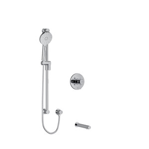 Riu 1/2 Inch 2-Way Type T/P (Thermostatic/Pressure Balance) Coaxial System With Spout And Hand Shower Rail - Chrome with Cross Handles | Model Number: KIT1244RUTM+KNC - Product Knockout