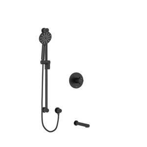 Riu 1/2 Inch 2-Way Type T/P (Thermostatic/Pressure Balance) Coaxial System With Spout And Hand Shower Rail - Black with Cross Handles | Model Number: KIT1244RUTM+KNBK - Product Knockout
