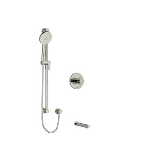 Riu 1/2 Inch 2-Way Type T/P (Thermostatic/Pressure Balance) Coaxial System With Spout And Hand Shower Rail - Polished Nickel with Cross Handles | Model Number: KIT1244RUTM+KNPN - Product Knockout