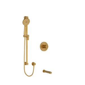 Riu 1/2 Inch 2-Way Type T/P (Thermostatic/Pressure Balance) Coaxial System With Spout And Hand Shower Rail - Brushed Gold with Cross Handles | Model Number: KIT1244RUTM+KNBG-EX - Product Knockout