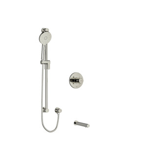 Riu 1/2 Inch 2-Way Type T/P (Thermostatic/Pressure Balance) Coaxial System With Spout And Hand Shower Rail - Polished Nickel with Cross Handles | Model Number: KIT1244RUTM+KNPN-SPEX - Product Knockout