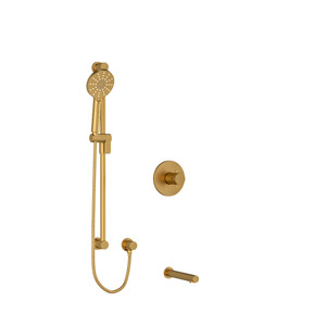 Riu 1/2 Inch 2-Way Type T/P (Thermostatic/Pressure Balance) Coaxial System With Spout And Hand Shower Rail - Brushed Gold with Cross Handles | Model Number: KIT1244RUTM+BG-SPEX - Product Knockout