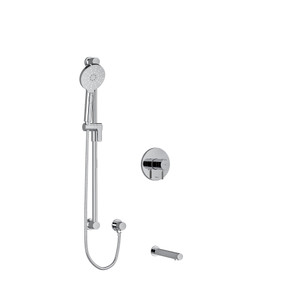 DISCONTINUED-Riu 1/2 Inch 2-Way Type T/P (Thermostatic/Pressure Balance) Coaxial System With Spout And Hand Shower Rail - Chrome with Knurled Lever Handles | Model Number: KIT1244RUTMKNC - Product Knockout