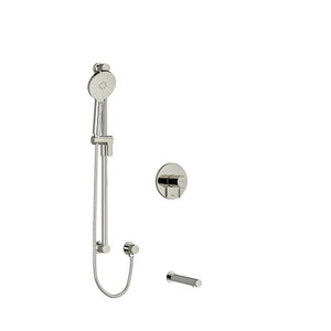 DISCONTINUED-Riu 1/2 Inch 2-Way Type T/P (Thermostatic/Pressure Balance) Coaxial System With Spout And Hand Shower Rail - Polished Nickel with Knurled Lever Handles | Model Number: KIT1244RUTMKNPN-SPEX - Product Knockout