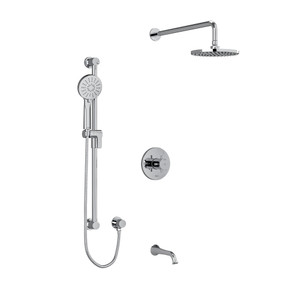 Edge Type T/P (Thermostatic/Pressure Balance) 1/2 Inch Coaxial 3-Way System With Hand Shower Rail Shower Head And Spout - Chrome with Cross Handles | Model Number: KIT1345EDTM+C - Product Knockout