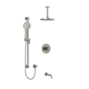 DISCONTINUED-Edge Type T/P (Thermostatic/Pressure Balance) 1/2 Inch Coaxial 3-Way System With Hand Shower Rail Shower Head And Spout - Brushed Nickel with Cross Handles | Model Number: KIT1345EDTM+BN-6 - Product Knockout