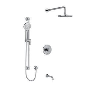 Edge Type T/P (Thermostatic/Pressure Balance) 1/2 Inch Coaxial 3-Way System With Hand Shower Rail Shower Head And Spout - Chrome with Cross Handles | Model Number: KIT1345EDTM+C-6-EX - Product Knockout