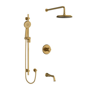 Momenti Type T/P (Thermostatic/Pressure Balance) 1/2 Inch Coaxial 3-Way System With Hand Shower Rail Shower Head And Spout - Brushed Gold with Cross Handles | Model Number: KIT1345MMRD+BG - Product Knockout