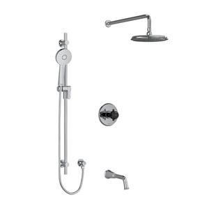 Momenti Type T/P (Thermostatic/Pressure Balance) 1/2 Inch Coaxial 3-Way System With Hand Shower Rail Shower Head And Spout - Chrome and Black with Cross Handles | Model Number: KIT1345MMRD+CBK - Product Knockout