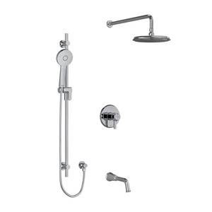 Momenti Type T/P (Thermostatic/Pressure Balance) 1/2 Inch Coaxial 3-Way System With Hand Shower Rail Shower Head And Spout - Chrome with J-Shaped Handles | Model Number: KIT1345MMRDJC - Product Knockout