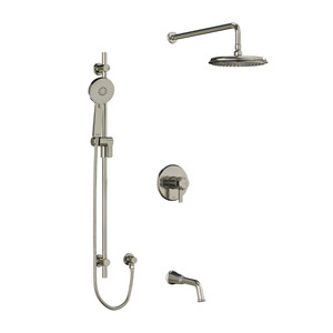 DISCONTINUED-Momenti Type T/P (Thermostatic/Pressure Balance) 1/2 Inch Coaxial 3-Way System With Hand Shower Rail Shower Head And Spout - Brushed Nickel with J-Shaped Handles | Model Number: KIT1345MMRDJBN - Product Knockout
